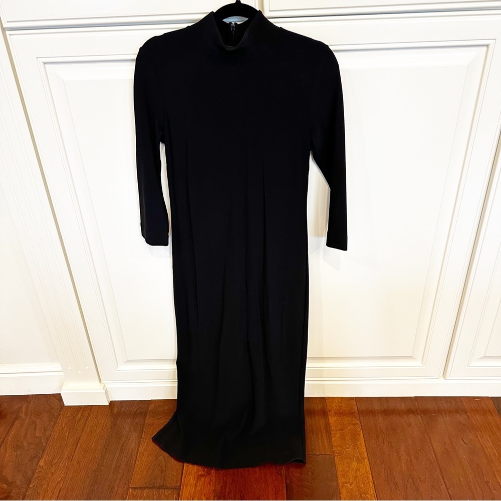 Boston Proper Minimalist Black Mockneck Column 3/4 Sleeve‎ Midi Dress Classic S - Picture 7 of 7